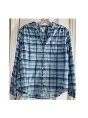 L.L.Bean Plaid Button-Up Shirt in Aqua & Navy